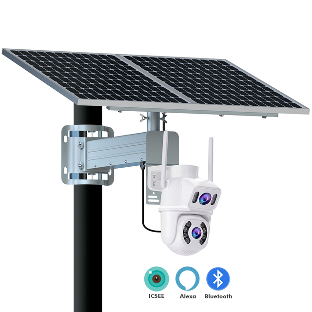 TecDeft Solar CCTV PTZ Pole-Mounted Security Camera 3MP 4K Two-way Audio 5X Optical Zoom WiFi/Ethernet/POE Weatherproof