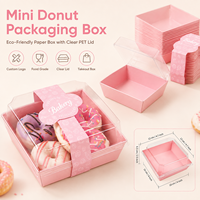 Boîtes à mini-beignets roses en gros, très demandées, avec base en papier et couvercle transparent en PET, personnalisables, pour la vente à emporter et l'emballage cadeau de boulangerie
