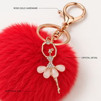 Porte-clés Fille Ballerine en Strass avec Pompons en Fausse Fourrure de Lapin, Breloques Ange, Pendentif de Sac, Dragonnes de Téléphone – Cadeaux pour Filles, Femmes, Étudiantes, Enfants