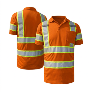 Camiseta Polo de Trabajo para Hombre, Negra, Alta Visibilidad, Transpirable, Resistente al Agua, con Tiras Reflectantes, Uniforme de Seguridad de Algodón - Product Image 6