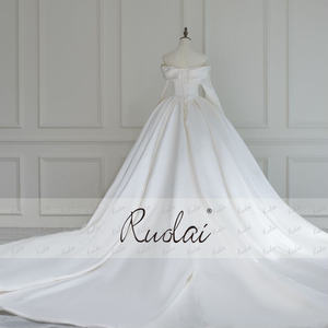 Mily Bruids Zd05169 Kathedraal Trail Baskische Taille Mouwen Geplooid Satijn Wit Civiele Trouwjurk Voor Bruid - Product Image 2