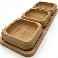 Tragbares Flexibles 3-teiliges Quadratisches Servierschalen-Set aus Bambus mit Tablett für Wohnzimmer, Snacks und Dips