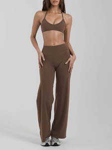 QIFA 2 pz reggiseno con scollo all'americana, asciugatura rapida, <span class=keywords><strong>pantaloni</strong></span> a zampa, <span class=keywords><strong>tuta</strong></span> da Yoga, <span class=keywords><strong>tuta</strong></span> sportiva Pilates Set Yoga - Product Image 6