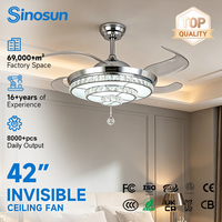 Ventilateur de plafond LED de luxe moderne avec télécommande, moteur DC 42 pouces, faible bruit, décoration intérieure en cristal, produit OEM/ODM le plus vendu