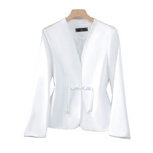 White Fitted Blazer Women Solid Color Polyester Anti-Wrinkle Spring Autumn 2024 Modern Chinese Style Short Waistcoat - Product Image 5