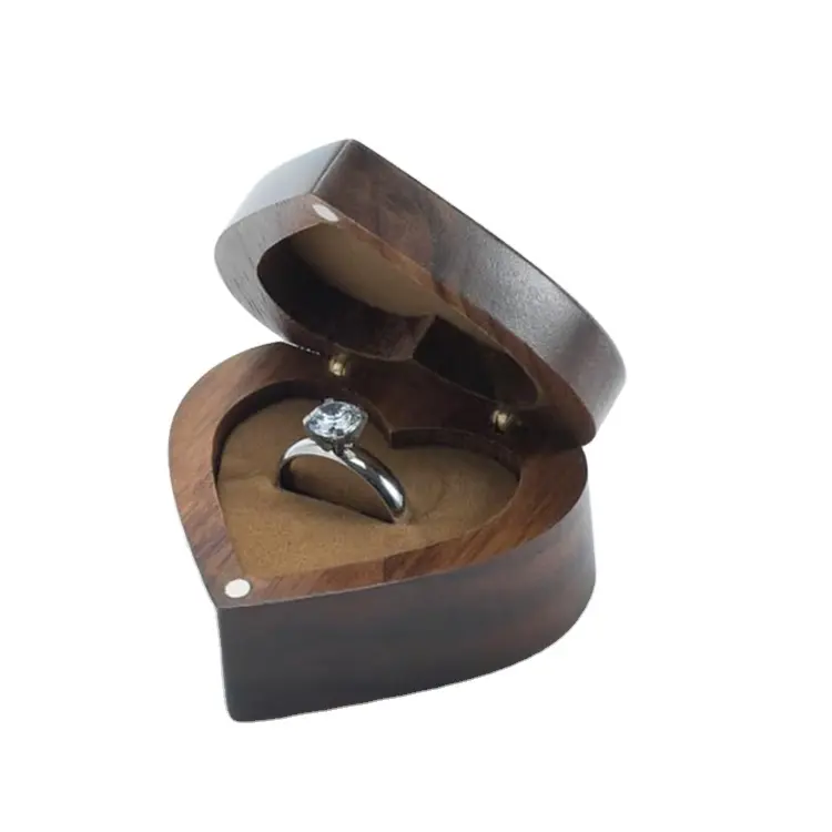 Wedding Single Walnut Clamshell Storage Box Portable Practical Wooden Box Fit Jewelry Ring Diamond Precious Stone and More