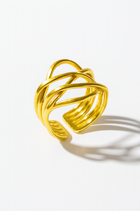 Trendy Handmade Gold Plated Brass Adjustable Statement <b>Ring</b> for <b>Women</b>, Minimalist Multi Layer Open <b>Ring</b> Design - Product Image 3