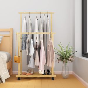 Porte-<span class=keywords><strong>vêtements</strong></span> en bambou <span class=keywords><strong>à</strong></span> double barre <span class=keywords><strong>sur</strong></span> <span class=keywords><strong>roulettes</strong></span> avec étagère inférieure pour le rangement des chaussures, organisateur de <span class=keywords><strong>vêtements</strong></span> <span class=keywords><strong>sur</strong></span> pied pour la chambre <span class=keywords><strong>à</strong></span> coucher - Product Image 4