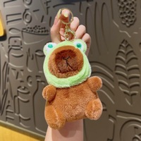 Porte-clés en peluche Capybara de dessin animé avec chapeau d'animal, pendentif doux et mignon grenouille et lapin à capuche pour breloque de sac