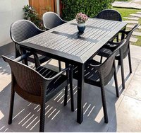 Ensemble table et chaises en plastique imitation bois, moderne, durable, imperméable, pour extérieur, terrasse, jardin, villa, mobilier d'extérieur, structure métallique