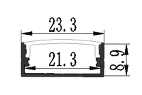 Profilé en aluminium LED avec diffuseur, embouts et clips pour bande LED 23*11 mm