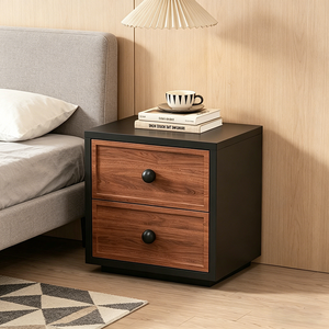 Bulk Industrial Black & Wood Nightstand 2 <b>Drawer</b> Cabinet for Bedroom Projects 2 <b>Drawer</b> <b>Storage</b> Cabinet for Bedroom - Product Image 1