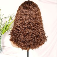 4 #   Perruques Lace Front HD 13*4 Bourgogne, Bob court moyen, Ondulations d'eau, Densité 250%, Cheveux humains brésiliens Remy bouclés profonds, Afro pour femmes
