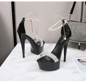 Sandales à plateforme tendance avec bride à la cheville et paillettes, talons extrêmement hauts de 15 cm, chaussures de travail, chaussures de pole dance, sandales à talons pour femmes - Product Image 2