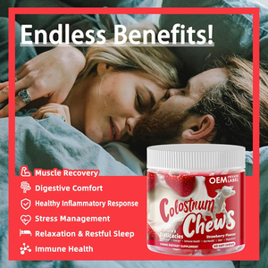 OEM Bovine Colostrum Gummies Chews <strong>Supplement</strong> with Probiotics for Gut Health, <strong>Bloating</strong>, Skin, Hair Growth and Beauty - Product Image 5