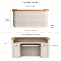 Comptoir de réception texturé avec bordure en bois massif, éclairage LED, logo personnalisé, comptoir de caisse pour spa, salon, clinique