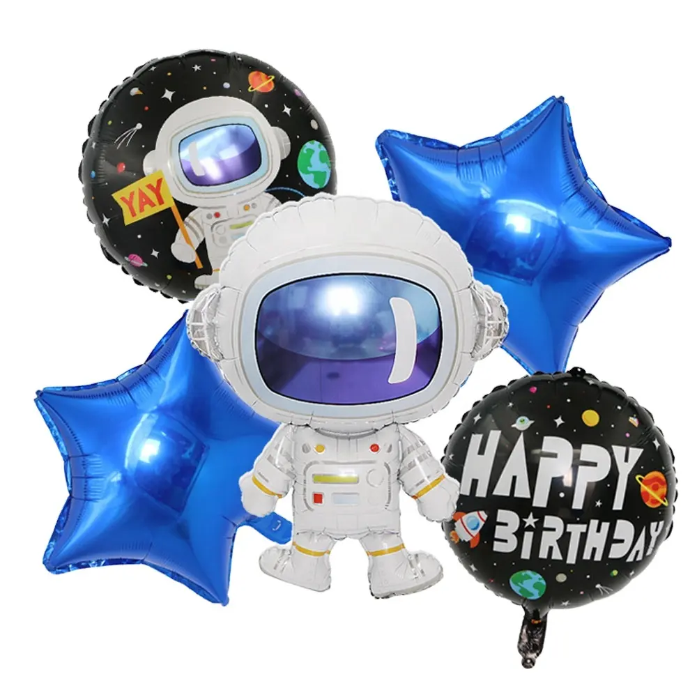 Tema personalizado astronauta decoración de fiesta de cumpleaños de los niños dibujos animados astronauta cohete nave espacial aluminio espacio globo conjunto