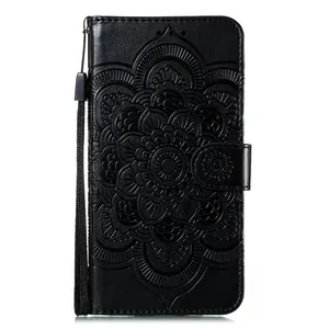 Custom Wallet Holder Mobile Cover Embossed Flower Flip Pu Leather Phone Case For Moto G5 plus Power G30 G60 G50 G100