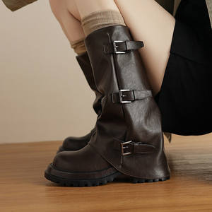 Botas Impermeables de Mujer, Estilo Casual Retro, con Hebilla en el Tobillo, Suela de Goma, Cuero Genuino, Antideslizantes y Duraderas - Product Image 5