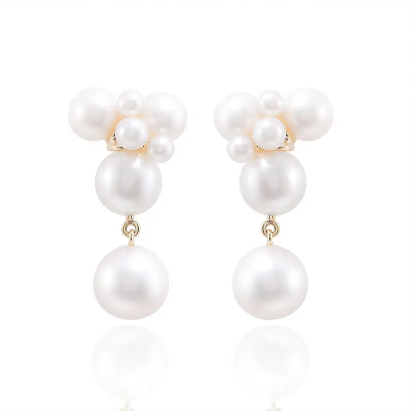 Orecchini di perle di moda dei primi gioielli della germinazione orecchini a bottone da sposa in oro giallo 10k regali di gioielli per anniversario per donne