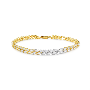 Bracciale da tennis da donna Xl1501 placcato oro 22k con cristalli e strass, incastonatura a canale, motivo vegetale, stile classico per tutti i giorni - Product Image 1