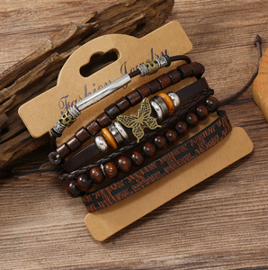 Bracelet en cuir tressé fait main avec pierres naturelles, style rétro, ensemble <span class=keywords><strong>de</strong></span> 4 accessoires en forme <span class=keywords><strong>de</strong></span> 8, best-seller transfrontalier - Product Image 6