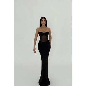 Vestido de Noche Largo Transparente Negro para Mujer, Estilo de Fiesta, con Cuello Redondo y Cintura Impero - Product Image 3