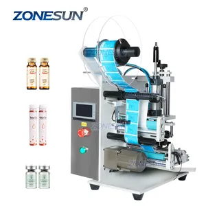 ZONESUN Semi Automatic Vial Round Small Glass Plastic Reagent Bottle Label Applicator Single Double Side Pen Labeling Machine