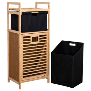 Bamboo Storage Rack 3 Tier <b>Laundry</b> Basket With Drawer For Bathroom Clothing Organizer - Product Image 5
