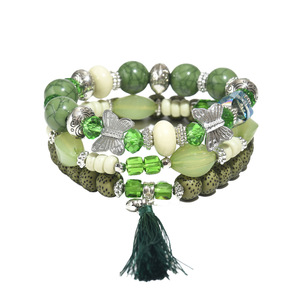 Women's <b>Beaded</b> Bracelet <b>Set</b> Green Butterfly Design Zinc Alloy Gift Jewelry SL7670 - Product Image 5