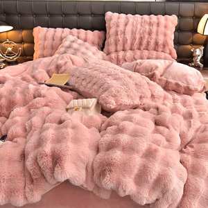 Ensemble de housse de couette en fausse fourrure de <span class=keywords><strong>lapin</strong></span> moelleuse, ensemble de literie en duvet doux <span class=keywords><strong>et</strong></span> chaud pour l'hiver - Product Image 5