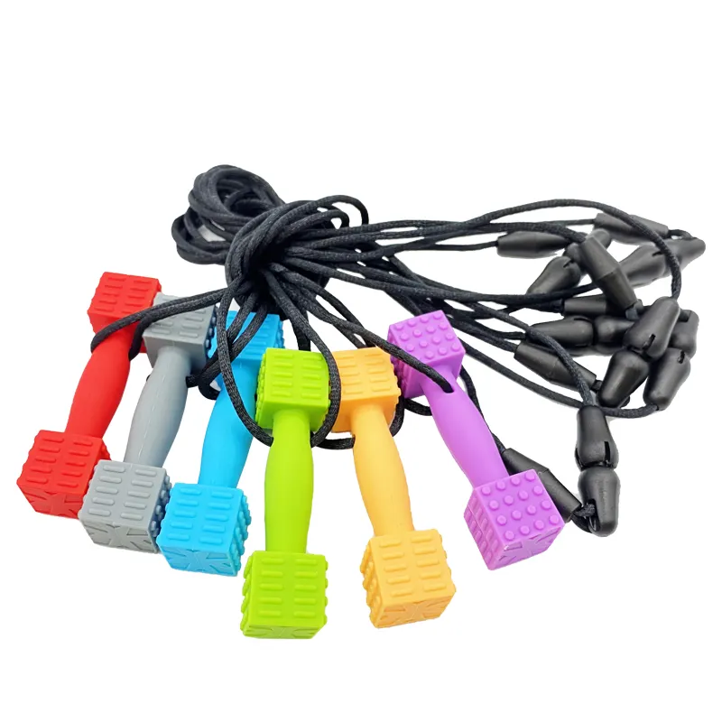 Wholesale Dumbbell Design Baby Silicone Teething Toy Necklace Food Grade Pendants