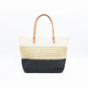 Factory cheap price 2024 fashion promotion woven crochet bag cotton belt tote handbag paper rope knitted beach bag