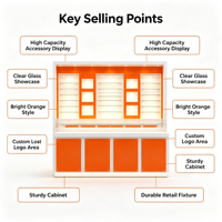 Meuble de présentation mobile personnalisé orange et blanc pour boutique, comptoir de service multi-niveaux avec vitrine d'accessoires muraux et grand rangement