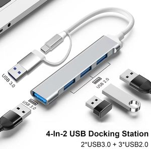 Hub USB <span class=keywords><strong>3</strong></span>.0 de Doble Cabezal 4 <span class=keywords><strong>en</strong></span> <span class=keywords><strong>1</strong></span>, Estación de Acoplamiento Multipuerto, Adaptador Tipo-C, Carcasa de Aluminio, <span class=keywords><strong>en</strong></span> Stock, Divisor de Expansión para Computadora - Product Image 4