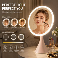 Miroir de maquillage LED double taille et double couleur, disponible en gros, à intensité tactile réglable, 3 modes d'éclairage, rotatif, rechargeable