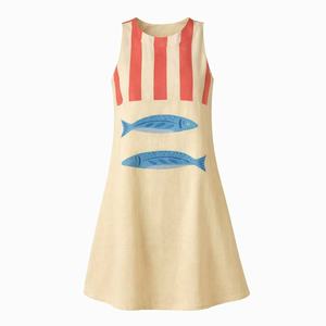 Customized Women's Beige Pure Linen Mini <strong>Dress</strong> Sleeveless <strong>Red</strong> <strong>White</strong> Stripe <strong>Blue</strong> Fish Print Casual Summer Beach <strong>Dress</strong> - Product Image 4