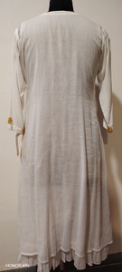 Robe midi en lin blanc, col rond, manches trois quarts, broderie, coupe ample, décontractée, pour tous les jours - Product Image 5