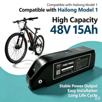 Batterie de vélo électrique Li-ion 48V 15Ah intégrée au cadre avec verrouillage à clé et affichage LED, pack d'alimentation amovible pour vélo électrique, idéal pour les trajets quotidiens
