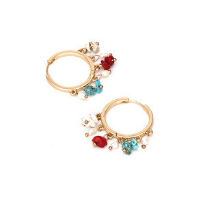 Boucles <span class=keywords><strong>d</strong></span>'oreilles créoles unisexes à la mode puces de pierre mélangée synthétique naturelle avec <span class=keywords><strong>diamant</strong></span> de taille princesse plaqué or - Product Image 4