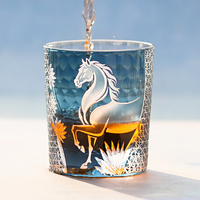 Verre à cocktail de luxe 250 ml gravé à la main en cristal de cheval, design classique, pour whisky et vin, avec coffret cadeau édition limitée