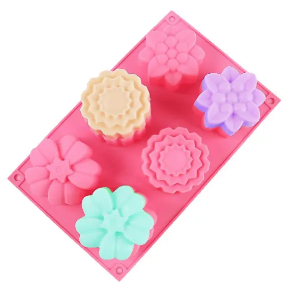 Forma di fiore foro rotondo 6 anche silicone torta teglia forno forno a microonde stampo fai da te budino stampo sapone fatto a mano