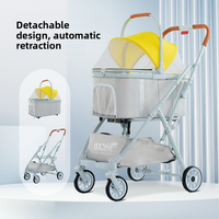 Poussette de luxe pliable 3-en-1 pour animaux de compagnie, avec fonction de montée d'escalier, pour petits chiens et chats jumeaux/doubles