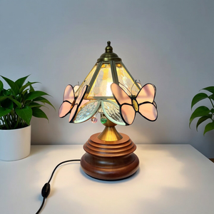 American Stained Glass <strong>Table</strong> Lamp Butterfly Decorative LED Bedside Desk <strong>Light</strong> Vintage Handcraft Lamp for Bedroom Hotel Cafe - Product Image 4