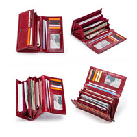 Portefeuille vintage en cuir PU pour femme, pochette rouge, tendance