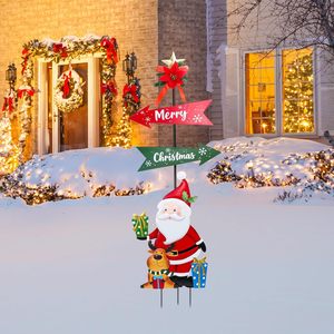 Décorations de Noël Panneaux de cour extérieurs 47 "Signes de père noël en métal avec piquets Porte d'entrée Pelouse Patio Jardin Extérieur Déco - Product Image 5