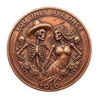 Pièce YOLO en cuivre pur de 1 oz, imprimée UV, commémorative, style squelette de couple du Jour des Morts, objet de collection gothique, style animalier, technique hydraulique