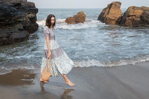 Maxi vestido con estampado de bloques florales, vestido largo bohemio de verano de algodón orgánico, vestido estampado indio hecho a mano para mujer con bolsillos - Product Image 2