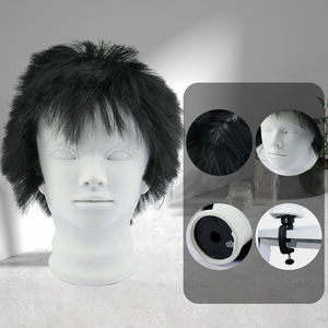 Tête de mannequin d'entraînement pour barbier en cheveux humains à 100%, multifonctionnelle, 24 cm, tête d'entraînement pour hommes avec support - Product Image 2