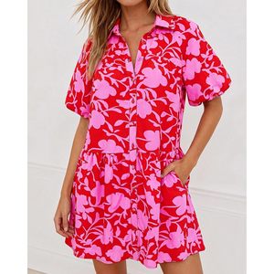 FOXA Womens <b>Summer</b> Floral Shirt <b>Dress</b> Puff Sleeve Button Down Mini <b>Boho</b> Casual Sun <b>Dress</b> Natural Waist Woven Fabric - Product Image 6